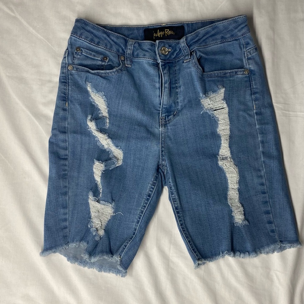 Indigo Rein Light Blue Denim Shorts with Gold Logo